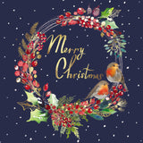 Robin Floral Wreath Christmas Card - 10 Pack