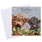 Highland Cow and Robin Christmas Card - 10 Pack