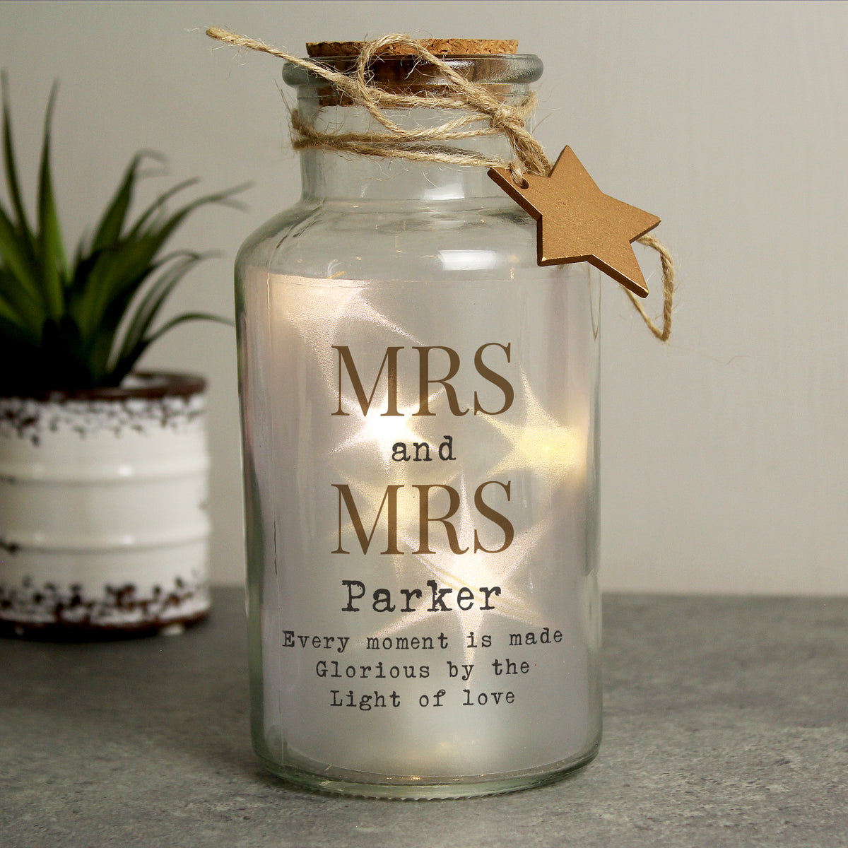 Personalised Wedding Light up Glass Jar Macmillan Cancer Support Shop