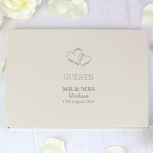 Personalised silver hearts guest book