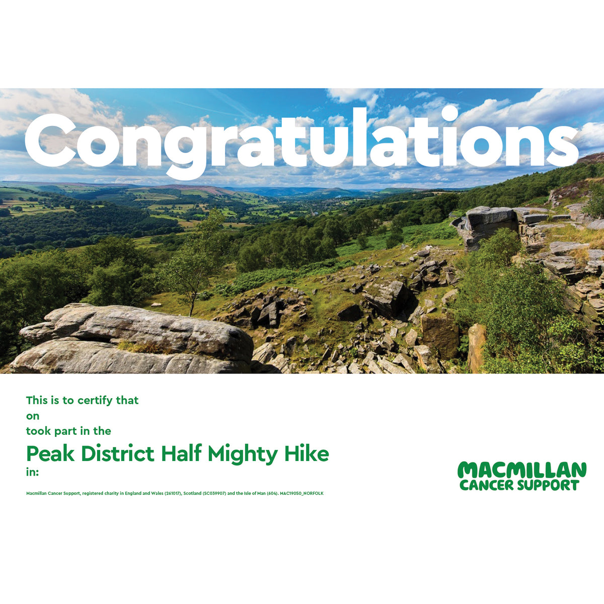 Mighty Hike Peak District Half Certificate Macmillan Cancer Support Shop