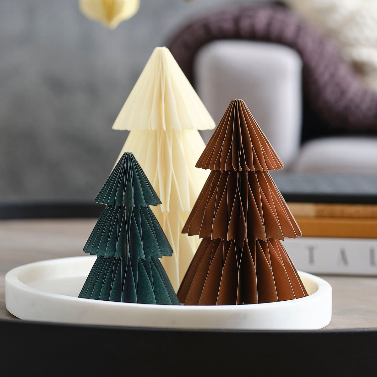 Honeycomb Trees 3pk Christmas Decorations – Macmillan Cancer Support Shop