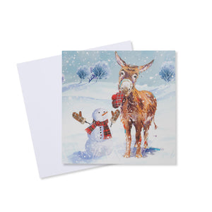 Donkey and Snowman Christmas Card - 10 Pack