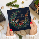 Robin Floral Wreath Charity Christmas Card - 10 Pack