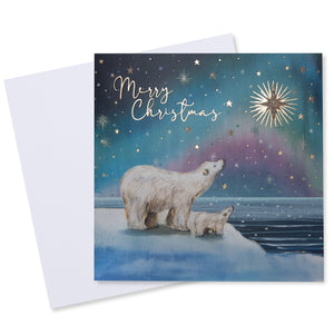 Northern Lights Polar Bears Christmas Card - 10 Pack