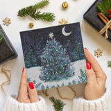 Purple Moonlit Tree Charity Christmas Card - 10 Pack