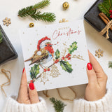 Robin and Holly Charity Christmas Card - 10 Pack