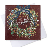 Blue Bow Wreath Charity Christmas Card - 10 Pack