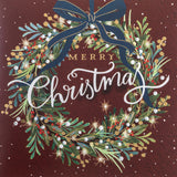 Blue Bow Wreath Charity Christmas Card - 10 Pack