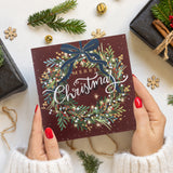 Blue Bow Wreath Charity Christmas Card - 10 Pack
