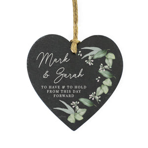 Personalised botanical slate heart decoration