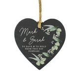 Personalised botanical slate heart decoration