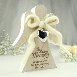 Personalised In Loving Memory Rustic Wooden Angel Decoration