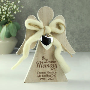 Personalised In Loving Memory Rustic Wooden Angel Decoration