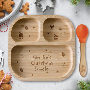 Personalised Christmas dinner bamboo plate and spoon