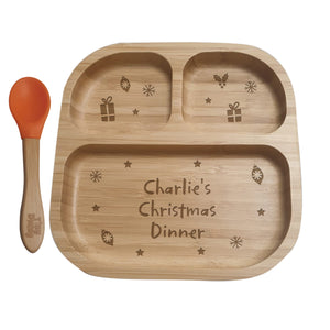 Personalised Christmas dinner bamboo plate and spoon