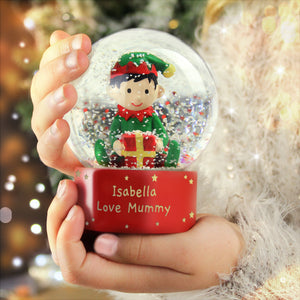 Personalised Message Elf Glitter Snow Globe