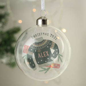 Personalised Cosy Christmas Glass Bauble