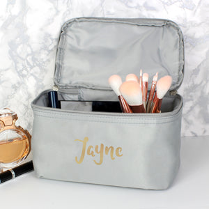 Personalise Grey Toiletry Bag with Gold Name