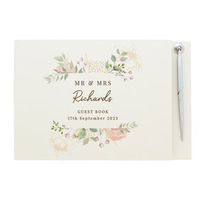 Personalised floral watercolour guestbook and pen