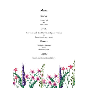 Wild Flower Menu - DO NOT ORDER