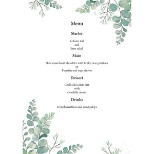 Eucalyptus Menu - DO NOT ORDER