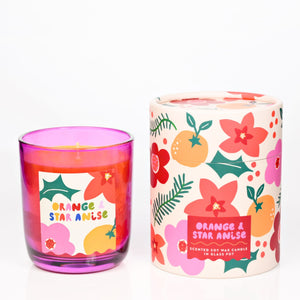 Pink Glass Candle -  Orange and Star Anise