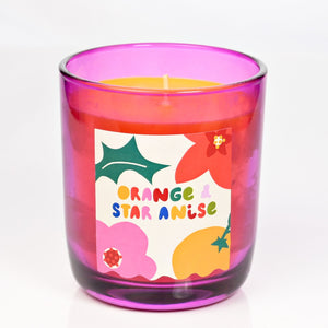 Pink Glass Candle -  Orange and Star Anise