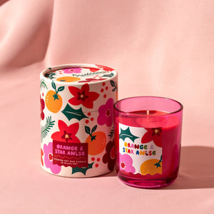 Pink Glass Candle -  Orange and Star Anise