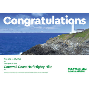 Mighty Hike Cornwall Coast Half Certificate