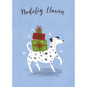 Welsh Merry Christmas Spotty Dog Personalised Christmas Card