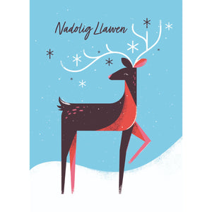 Welsh Merry Christmas Reindeer Personalised Christmas Card