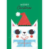 Merry Christmas Cat with Gift Personalised Christmas Card