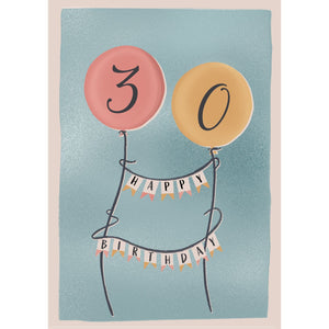 Happy 30th Birthday with Balloons Personalised Card