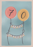 Happy 70th Birthday with Balloons Personalised Card