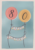 Happy 80th Birthday with Balloons Personalised Card