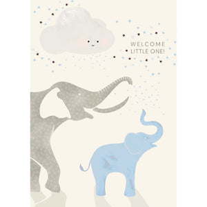 Welcome Little One Blue Personalised Card