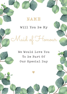 Will You Be My Maid of Honour Personalised Card