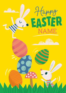 Happy Easter Bunny Rabbits Personalised Card