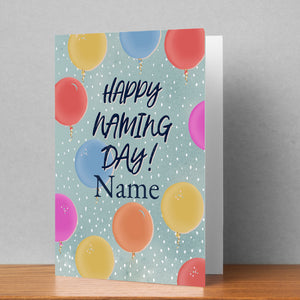 Happy Naming Day Balloons Personalised Card