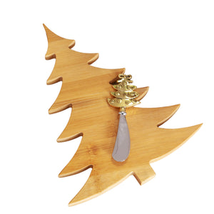 Bamboo Christmas Tree Shaped Cheese Board with Knife