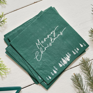 Ginger Ray 16 Green Merry Christmas Paper Napkins
