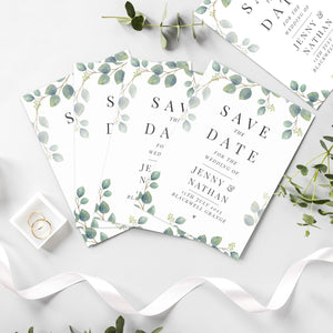 Personalised Eucalyptus Save The Dates x 24