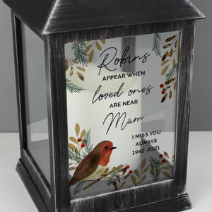 Personalised Robins Appear.. Memorial Black Lantern