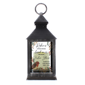 Personalised Robins Appear.. Memorial Black Lantern