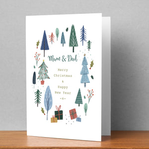 Mum and Dad Merry Christmas and Happy New Year Personalised Christmas Card