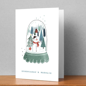 Welsh Snow Globe Snowman Personalised Christmas Card