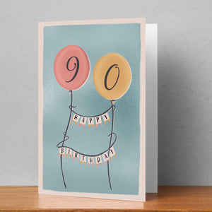 Happy 90th Birthday with Balloons Personalised Card