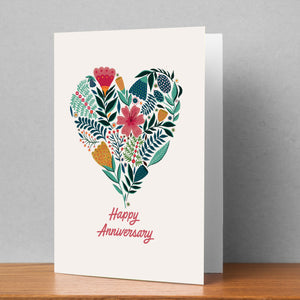 Happy Anniversary Floral Heart Personalised Card