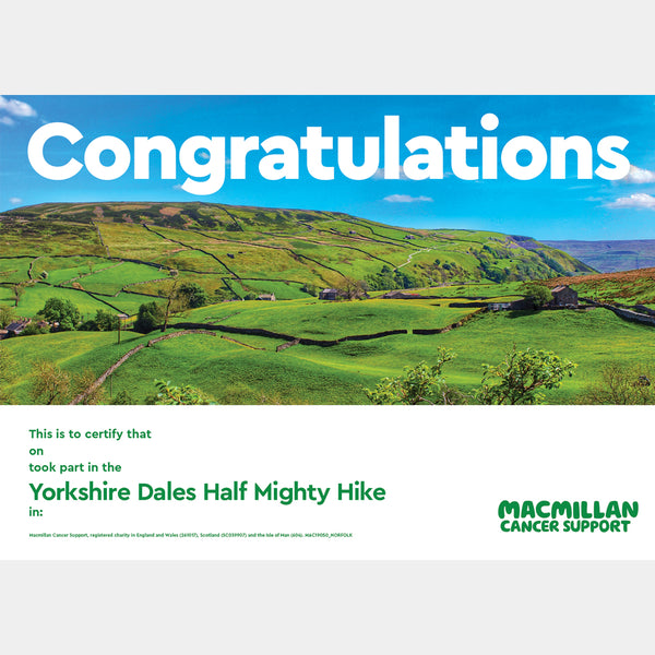Mighty Hike Yorkshire Dales Half Certificate – Macmillan Cancer
